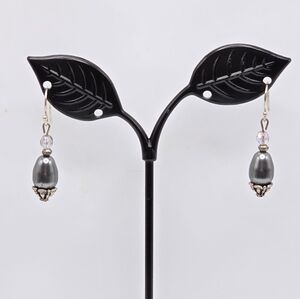 Sterling Silver Grey Pearl Drop Dangle Hook Earrings
